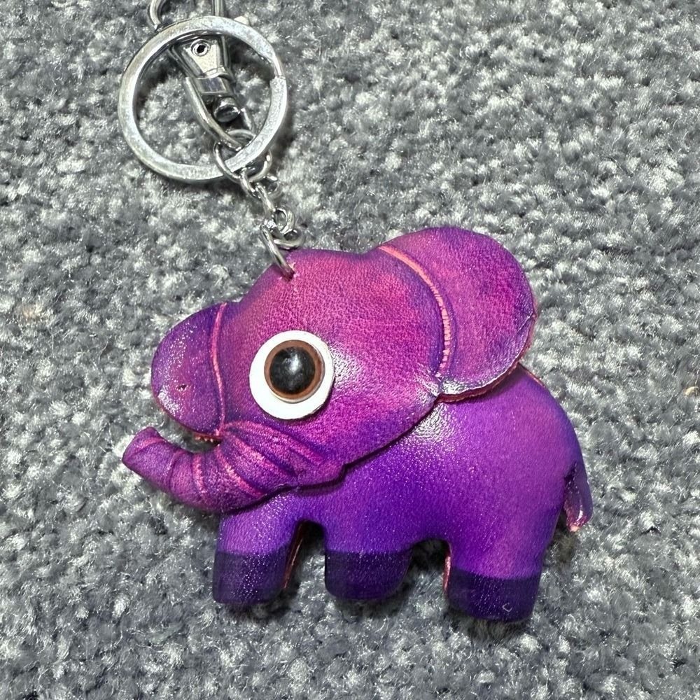 Artisan Elephant Keychain and Bag Charm Purple Genuine Leather NWOT